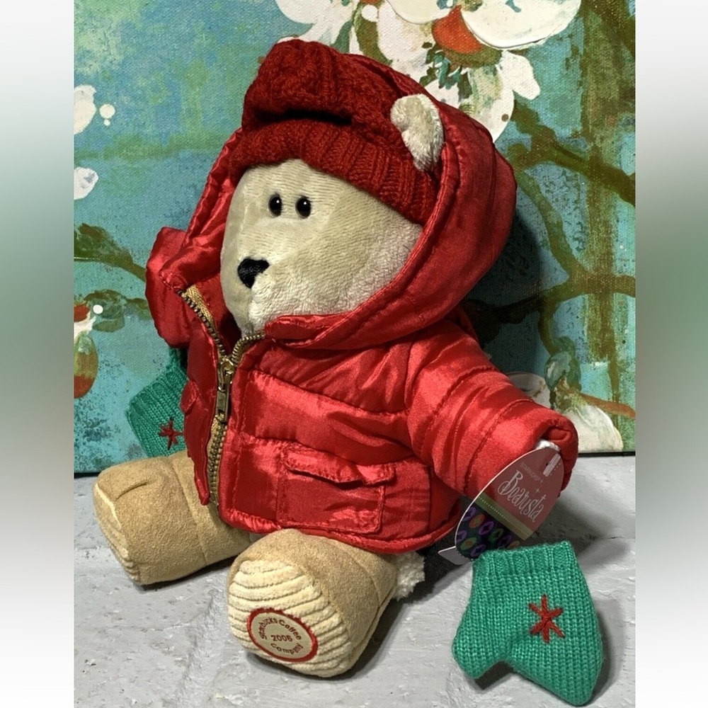 Starbucks Bearista Barista Bear Plush 2006 Puffer Coat Red Coffee Love 51st Ed - Picture 2 of 10